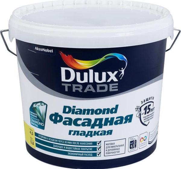 Водоэмульсионная краска Dulux Фасадная Гладкая, база BC, 4,5 л